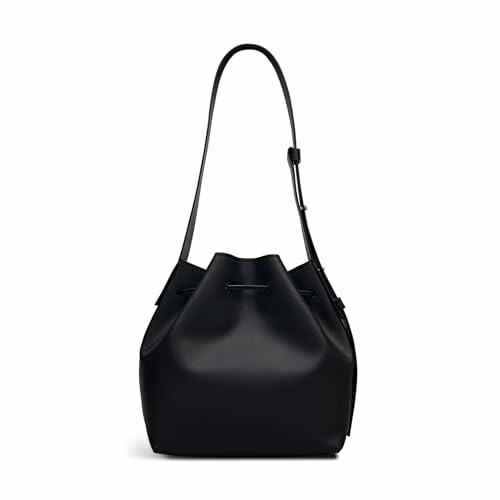 Black leather bucket bag with adjustable strap