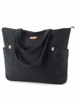 Black tote bag with side pockets