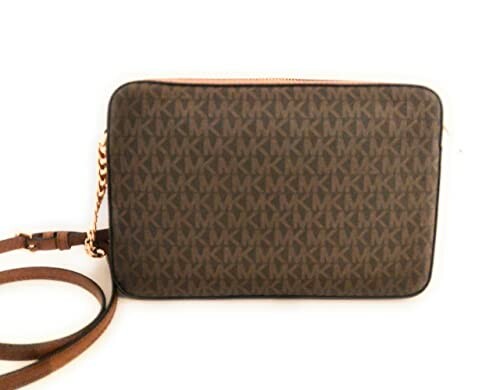 Brown designer crossbody bag with logo pattern