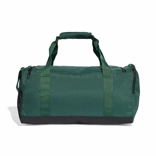 Green duffel bag with handles and zipper
