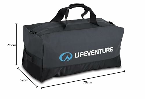 Lifeventure travel duffle bag with dimensions 70cm by 32cm by 35cm.