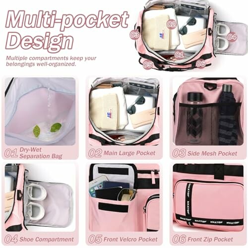 Multi-pocket bag with various compartments for organization.
