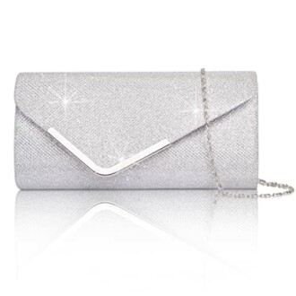 Elegant silver clutch purse with chain
