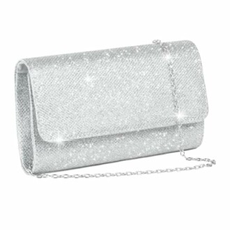 Sparkly silver clutch purse with chain strap