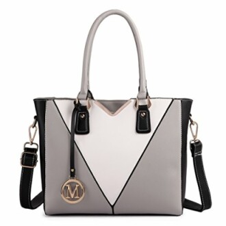 Chic tote bag with geometric design and M charm