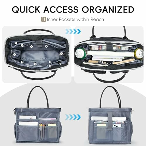 Tote bag organizer with multiple inner pockets and compartments.